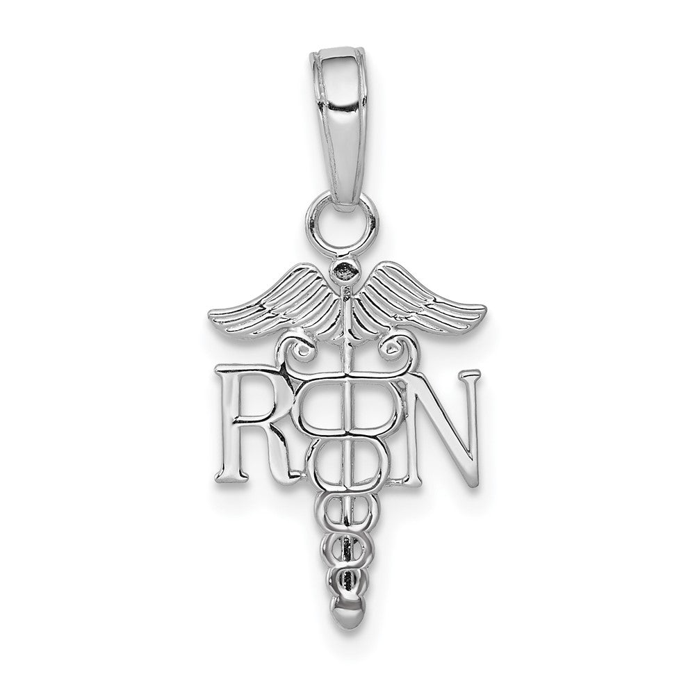 10K White Gold RN Caduceus Pendant