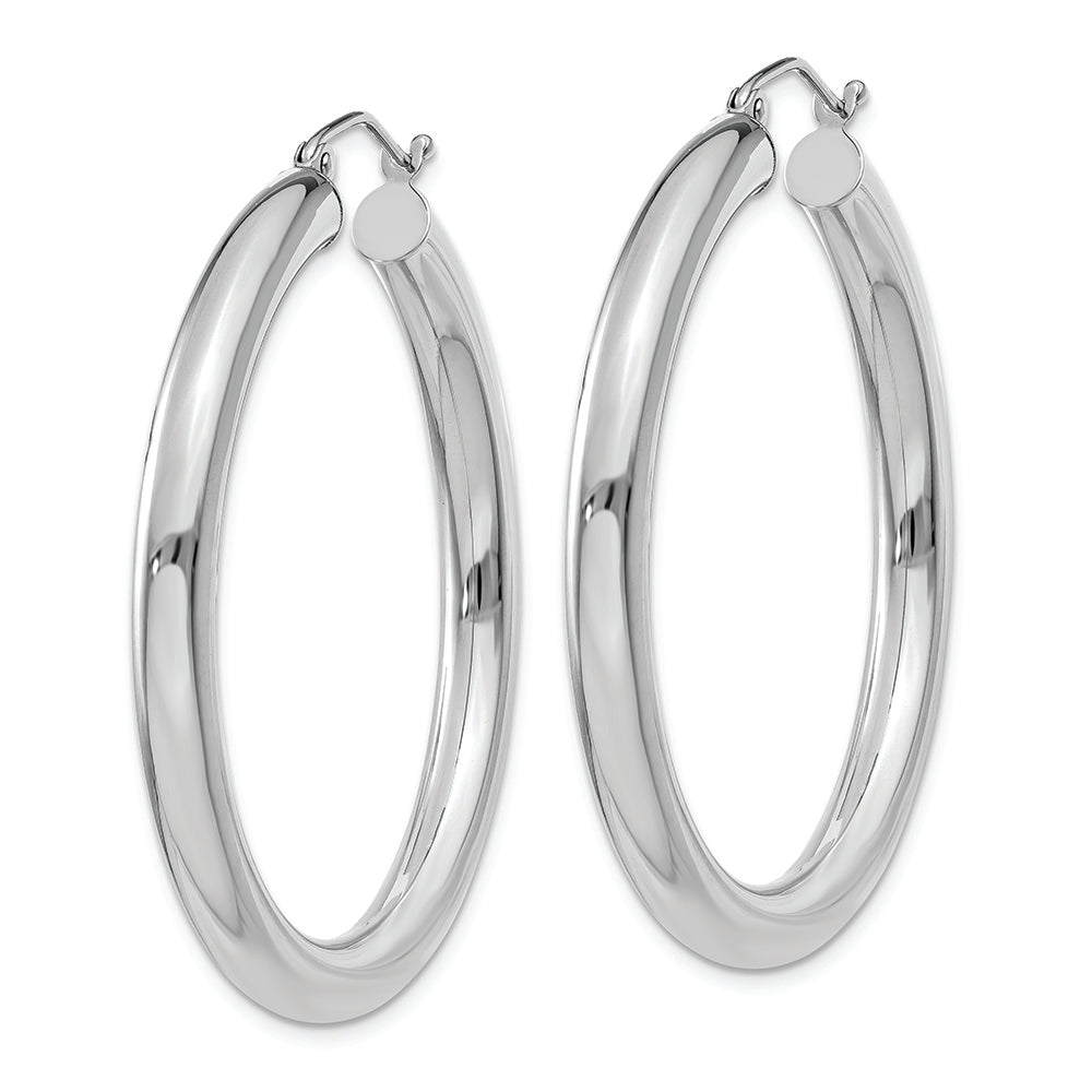 10K White Gold Polished 4mm Tube Hoop Earrings