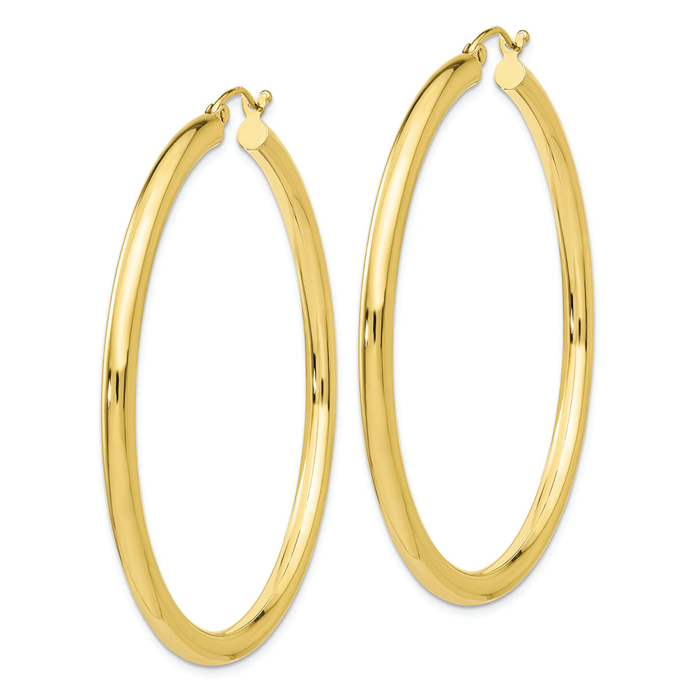 10K Polished 3mm Tube Hoop Earrings