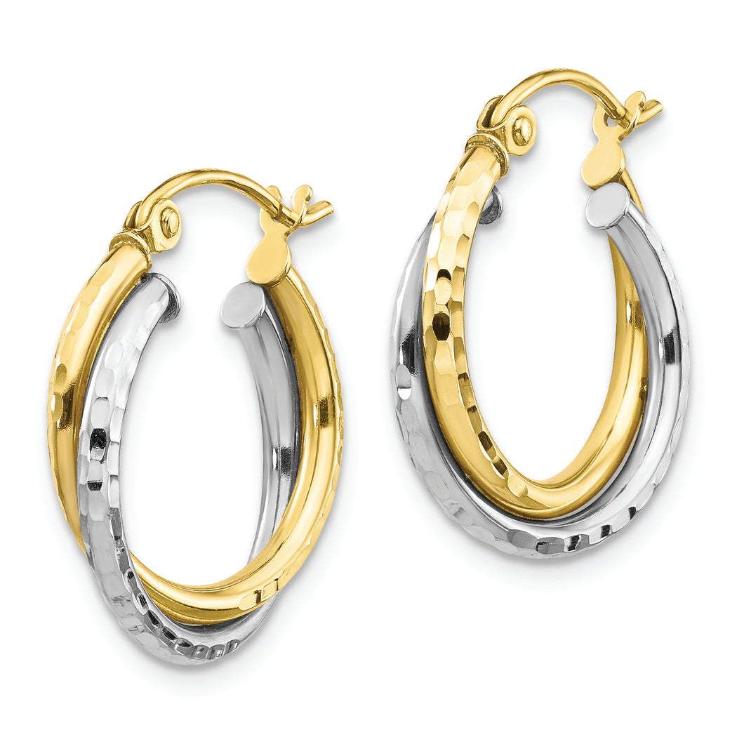 10K Two-tone Textured Twist Hoop Earrings