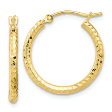 Load image into Gallery viewer, 10k Diamond-cut 2mm Round Tube Hoop Earrings
