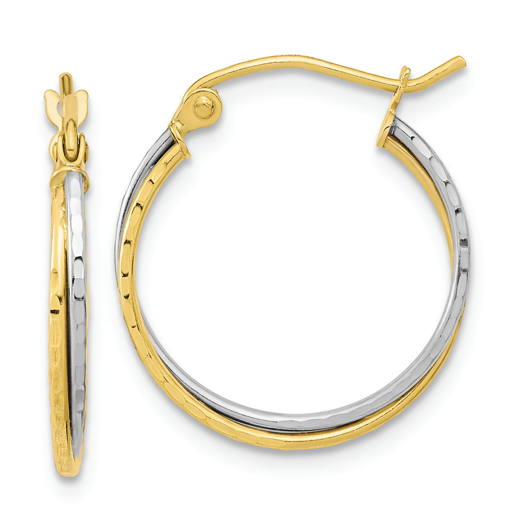 10k Two-tone Diamond Cut Twisted Hoop Earrings