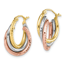 Load image into Gallery viewer, 10k Tri-color Diamond-cut Triple Hoop Earrings
