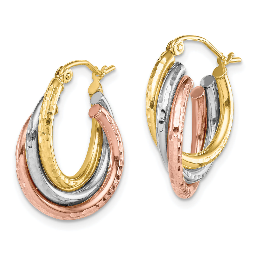 10k Tri-color Diamond-cut Triple Hoop Earrings