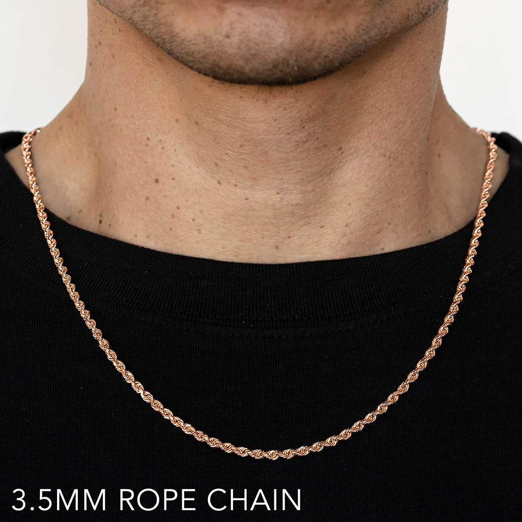 10K 3.5MM ROSE GOLD SOLID DC ROPE 24