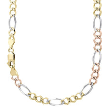 Load image into Gallery viewer, 14K 6MM TRICOLOR GOLD SOLID FIGARO 28&quot; CHAIN NECKLACE (AVAILABLE IN LENGTHS 7&quot; - 30&quot;)
