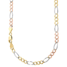 Load image into Gallery viewer, 14K 3.5MM TRICOLOR GOLD SOLID FIGARO 28&quot; CHAIN NECKLACE (AVAILABLE IN LENGTHS 7&quot; - 30&quot;)
