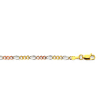 Load image into Gallery viewer, 14K 2.5MM TRICOLOR GOLD SOLID FIGARO 24&quot; CHAIN NECKLACE (AVAILABLE IN LENGTHS 7&quot; - 30&quot;)

