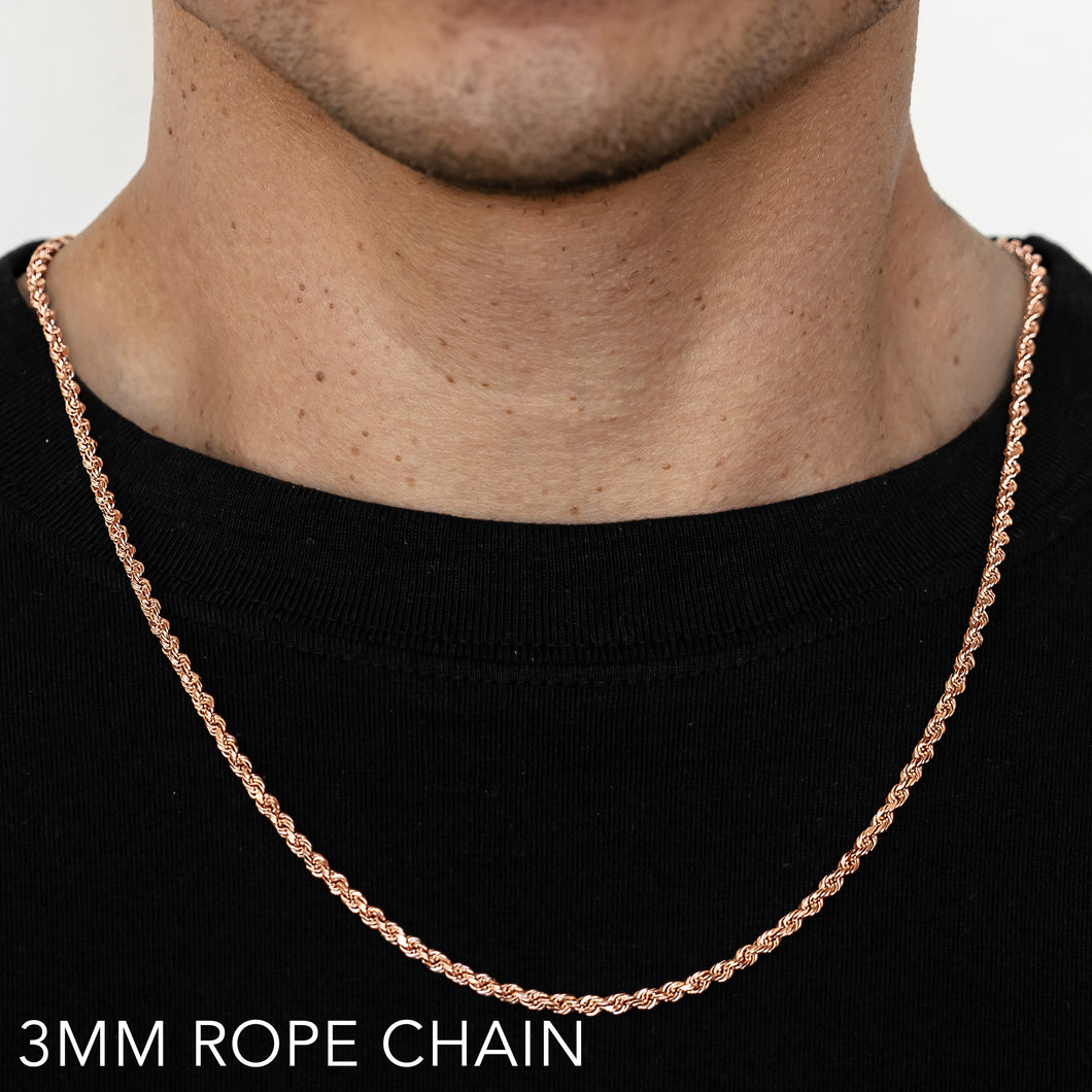 14K 3MM ROSE GOLD SOLID DC ROPE 24