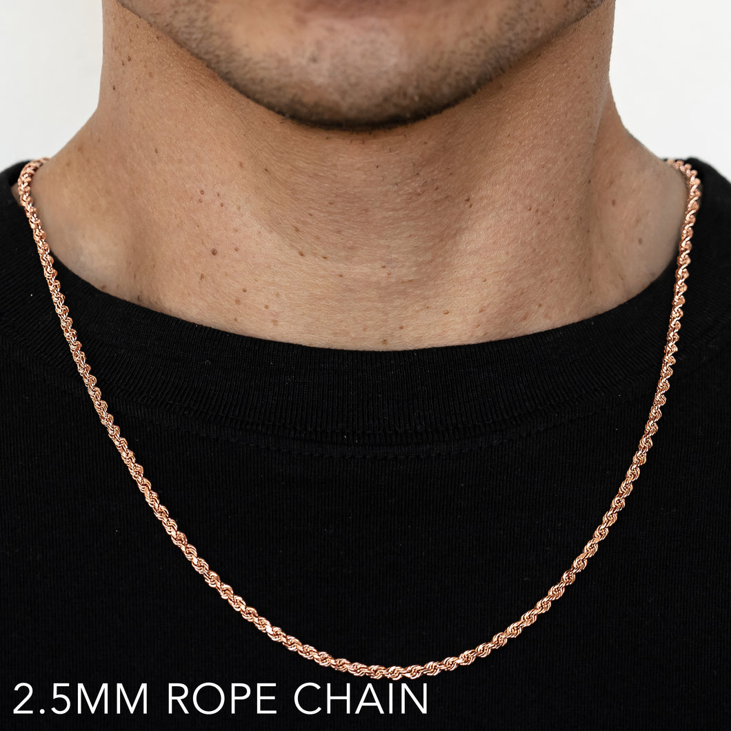 14K 2.5MM ROSE GOLD SOLID DC ROPE 24