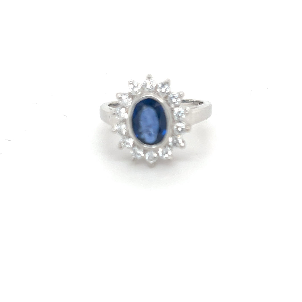 14K White Gold Sapphire & Diamond Halo Ring