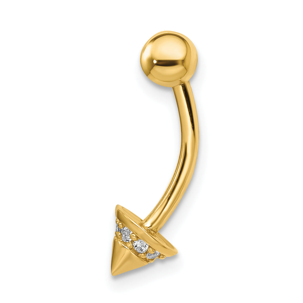 14k 14 gauge CZ Cone Belly Ring