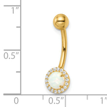 Load image into Gallery viewer, 14k 14 Gauge Created Opal and CZ Belly Ring
