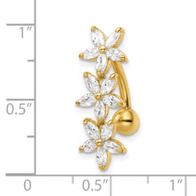 Load image into Gallery viewer, 14k 14 Gauge CZ 3 Flowers Dangle Belly Ring
