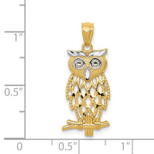 Load image into Gallery viewer, 14k Yellow Gold Rhodium Diamond Cut Owl Pendant
