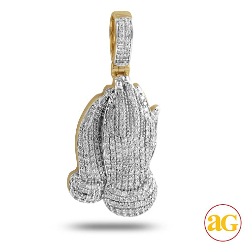 10KY 1.00CTW DIAMOND PRAYING HANDS PENDANT