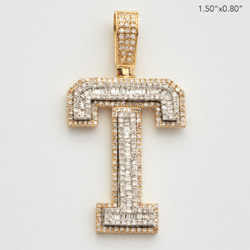 10KY 0.90CT BAGUETTE DIAMOND INITIAL PENDANT