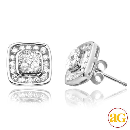 14KW 1.00CTW DIAMOND SQUARE SHAPED CLUSTER EARRING