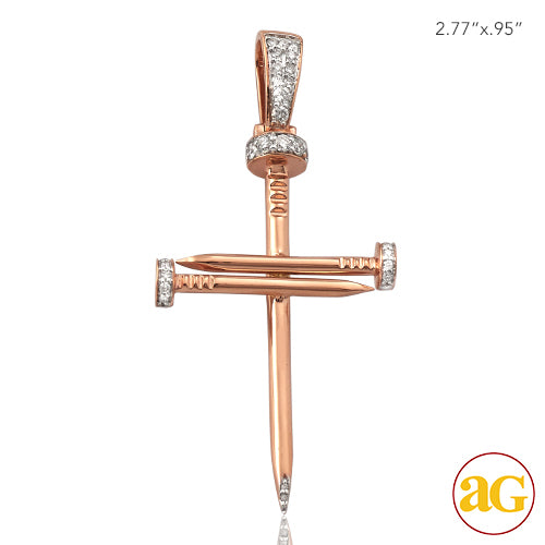 14KR 0.30CTW DIAMOND NAILS CROSS PENDANT