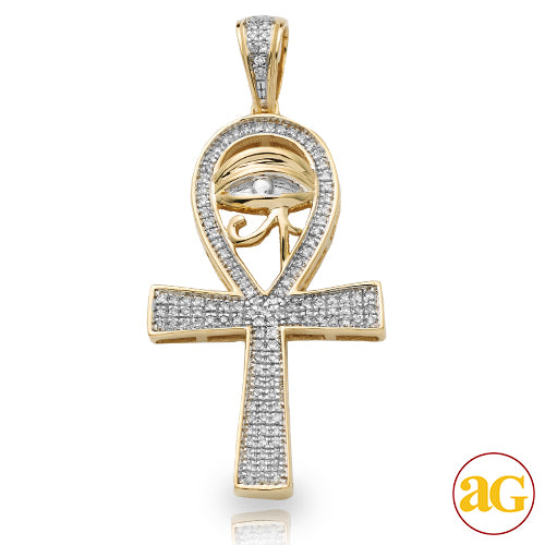 10KY 0.25CTW DIAMOND ANKH CROSS WITH EVIL EYE PEND