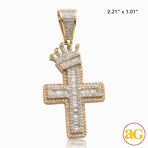 10KY 1.90CTW BAQUETTE  DIA CROSS W/ CROWN PENDANT