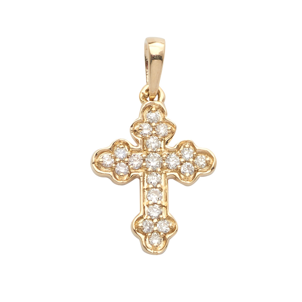 14KY 0.15CTW DIAMOND FLEUR DE LIS CROSS PENDANT