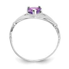 Load image into Gallery viewer, 14k White Gold CZ February Birthstone Claddagh Heart Ring
