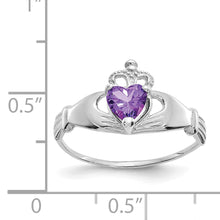 Load image into Gallery viewer, 14k White Gold CZ February Birthstone Claddagh Heart Ring
