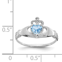 Load image into Gallery viewer, 14k White Gold CZ March Birthstone Claddagh Heart Ring
