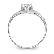 Load image into Gallery viewer, 14k White Gold CZ April Birthstone Claddagh Heart Ring
