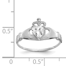 Load image into Gallery viewer, 14k White Gold CZ April Birthstone Claddagh Heart Ring
