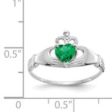 Load image into Gallery viewer, 14k White Gold CZ May Birthstone Claddagh Heart Ring
