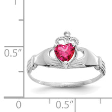 Load image into Gallery viewer, 14k White Gold CZ July Birthstone Claddagh Heart Ring
