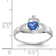 Load image into Gallery viewer, 14k White Gold CZ September Birthstone Claddagh Heart Ring
