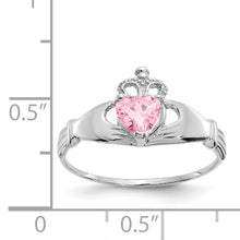 Load image into Gallery viewer, 14k White Gold CZ October Birthstone Claddagh Heart Ring
