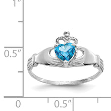 Load image into Gallery viewer, 14k White Gold CZ December Birthstone Claddagh Heart Ring
