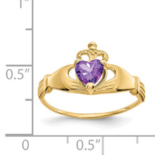 Load image into Gallery viewer, 14k CZ February Birthstone Claddagh Heart Ring
