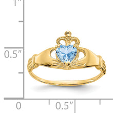 Load image into Gallery viewer, 14k CZ March Birthstone Claddagh Heart Ring
