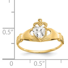 Load image into Gallery viewer, 14k CZ April Birthstone Claddagh Heart Ring
