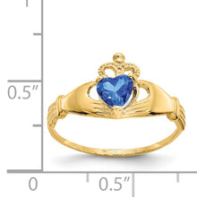 Load image into Gallery viewer, 14k CZ September Birthstone Claddagh Heart Ring
