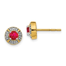 Load image into Gallery viewer, 14k Diamond and Ruby Fancy Halo Earrings

