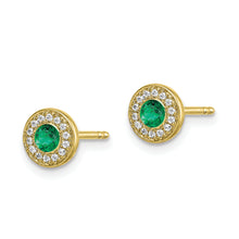 Load image into Gallery viewer, 14k Gold Diamond and Emerald Halo Post Earrings
