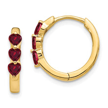 Load image into Gallery viewer, 14k Created Ruby Polished Hinged Hoop Earrings

