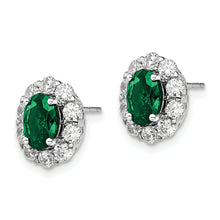 Load image into Gallery viewer, 14K White Gold Lab Grown VS/SI FGH Dia and Oval Created EmeraldFashion Earr
