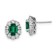 Load image into Gallery viewer, 14K White Gold Lab Grown VS/SI FGH Dia and Oval Created EmeraldFashion Earr
