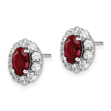 Load image into Gallery viewer, 14K White Gold Lab Grown VS/SI FGH Dia and Oval Created Ruby Fashion Earrin
