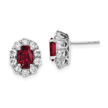 Load image into Gallery viewer, 14K White Gold Lab Grown VS/SI FGH Dia and Oval Created Ruby Fashion Earrin
