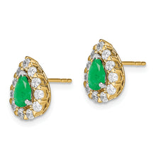 Load image into Gallery viewer, 14k Pear Emerald and Diamond Halo Post Earrings
