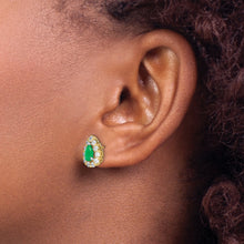 Load image into Gallery viewer, 14k Pear Emerald and Diamond Halo Post Earrings
