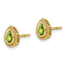 Load image into Gallery viewer, 14k Pear Peridot Post Earrings
